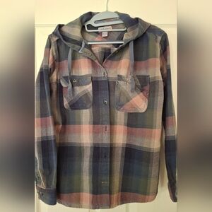 Carhartt Dusty Pink And Blue Plaid Hooded Women's Top